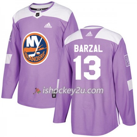Mænd NHL New York Islanders Trøje Mathew Barzal 13 Adidas 2017-2018 Lilla Fights Cancer Practice Authentic